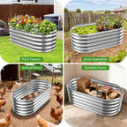 YSEJOMP 17" Tall Outdoor Garden Raised Garden Bed Kits, 4ft X 2ft Oval,0.8MM Thick Metal Raised Planter Bed/Ground Planter Box for Variety of Flowers,Herbs,Vegetables (Silver, 48X24X16.5 Inches)