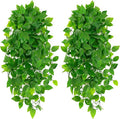 Artificial Hanging Plants, 2pcs Fake Pothos Vine Greenery for Wall Decor - Indoor Outdoor Home Living Room Hanging Decor, No Basket Included