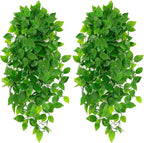Artificial Hanging Plants, 2pcs Fake Pothos Vine Greenery for Wall Decor - Indoor Outdoor Home Living Room Hanging Decor, No Basket Included