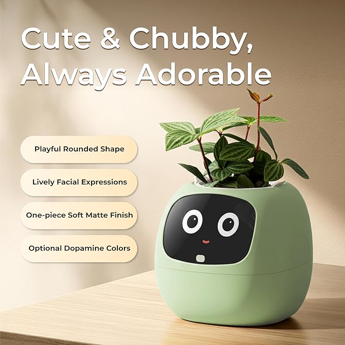 Smart Pet Planter, Smart Plant Pot, With Artificial Intelligence, Time Weather Display, And Multiple Expressions Animation,Lovely Plant Companion, For Desktop Decoration, Gifts,Plant-Free (Mint)