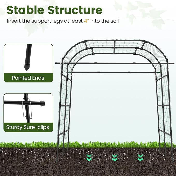 Giantex Metal Garden Arch Trellis for Climbing Plants Outdoor, 7.5FT Tall Adjustable Cucumber Trellis Tunnel for Raised Garden Bed, Extra Wide Garden Trellis Arch Support Vegetables Vine