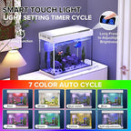 Vehipa Aquarium, 2.4 Gallon Betta Fish Tank with Heater, Humidifier 3 in 1 Pump - Filteration & Oxygenation & Circulation, Temperature Display, HD Glass, Timed 7-Color Lights