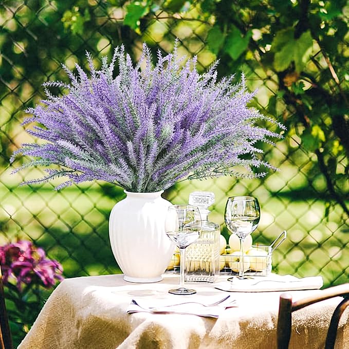obbsie 30 Bundles Artificial Lavender Outdoor, 14.5" UV Resistant Faux Plants Outdoor Greenery Stems No Fade Plastic Fake Flowers for Window Garden Office Patio Porch Decor