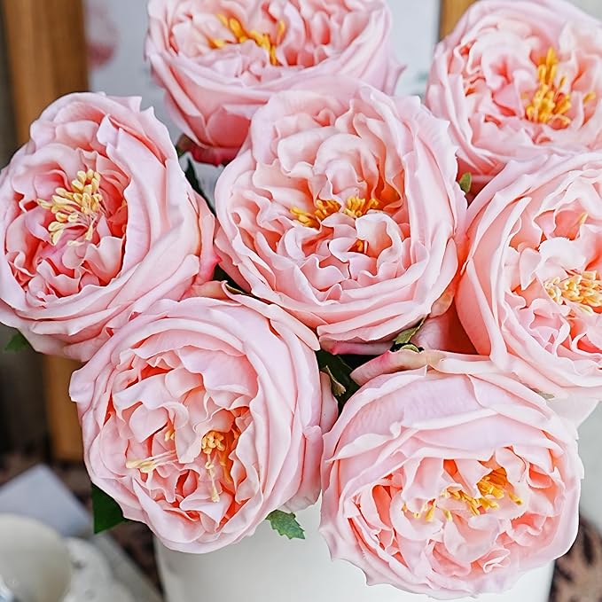 Jahe 6Pcs Fake Austin Flowers David Austin Roses, 17'' Faux Peonies for Flower Arrangements, Home Decor Peony Artificial Flowers, Living Room Decoration Vivid Roses Peonies, Pink