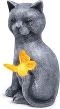 Gift Boutique Cat Outdoor Statues with Solar Butterfly Light Cute Garden Figurine for Yard Patio Lawn Pathway Decor Waterproof Resin Cat Sculpture