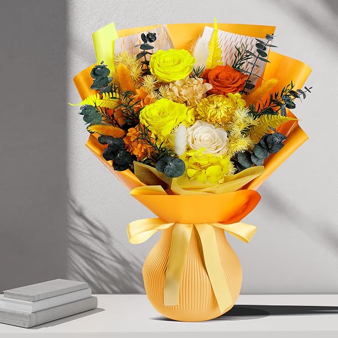 Bonsion Fall Flowers Gifts for Mom, Flower for Delivery, Preserved Roses Bouquets, Birthday Gifts for Women, Mothers Day Flowers for Wife (Orange)