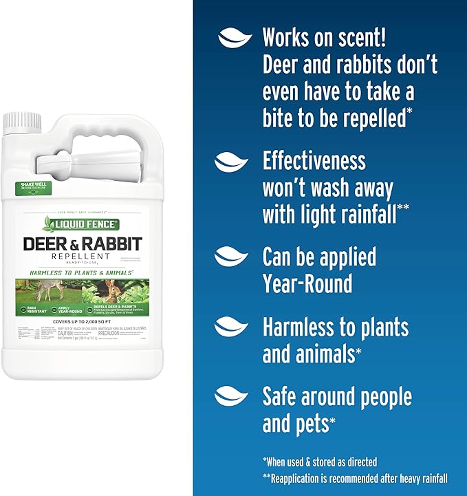Liquid Fence Deer And Rabbit Repellent Ready-To-Use, Apply Year-Round, 1 Gallon