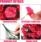 Sggvecsy Artificial Fake Hanging Flowers Plants for Outdoor Outside Spring Summer Decoration 4PCS Faux Silk UV Resistant Realistic Morning Glory Trailing Vines for Home Porch Patio Balcony(Rose red)
