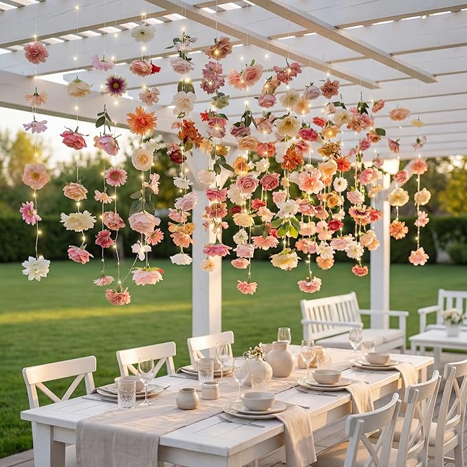 Suncalla 6 Pcs 35.4ft Hanging Flowers Garlands Backdrop Lighted Floating Fake Wildflower Vines LED Floral Garland Ceiling for Spring Wedding Bridal Shower Birthday Graduation Party(Bright,Multicolor)