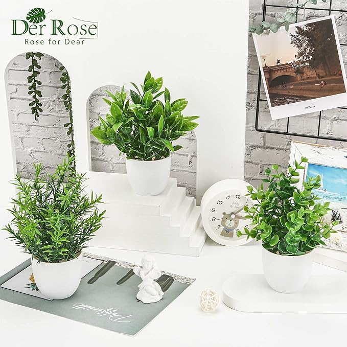 Der Rose 8 Pack Fake Plants Small Artificial Faux Potted Plants for Home Office Farmhouse Bathroom Bedroom Decor Indoor