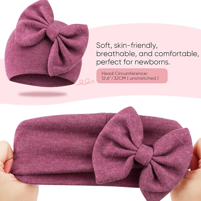 BQUBO Newborn Baby Girls Hats Mittens Set Hospital Hat Beanie Infant Bow Hats Baby Cotton Gloves for 0-6 Months