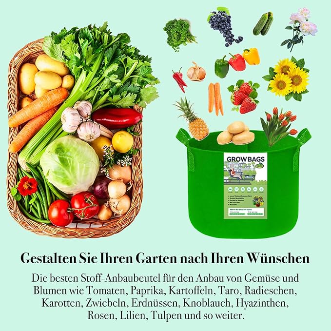7 Gallon Grow Bags, Colorful Fabric Plant Grow Bags, Non-Woven Fabric Pots Planting Pots, Tomato Planter for Vegetables Flowers, 5-Pack