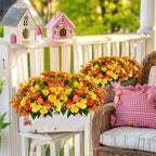 CITYES 4 Pcs Artificial Flowers Outdoor Impatiens UV Resistant Fake Silk Fall Flowers Orange Yellow Faux Flowers Impatiens Bushes for Outdoor Planter Pot Hanging Basket Porch Autumn Fall Decor