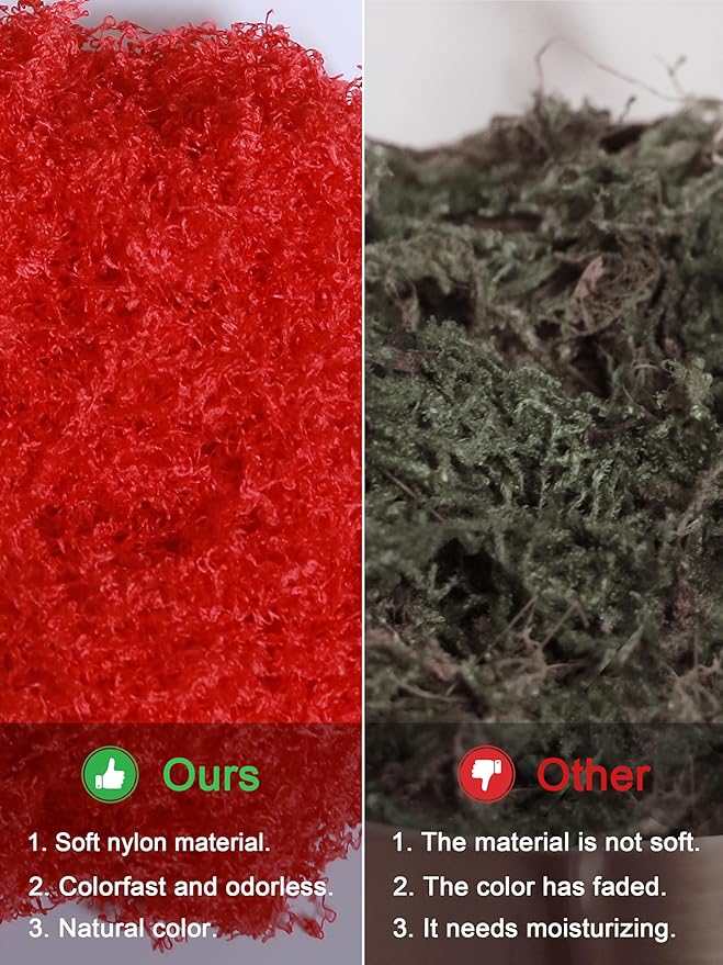 Red 5.3oz Fake Moss Artificial Floral MossFaux Plant for DIY Crafts Fairy Garden Pot Filler Vase Greenery Decorating Project Indoor Model Making Walls Glass Decor Forlaoers