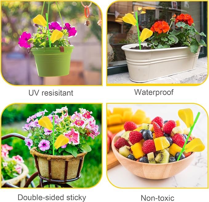Fruit Fly Traps, 100 Pack Yellow Stick Traps, Fungus Gnat Traps, Plant Fly Stickers for Indoor and Outdoor Use Protect The Plant