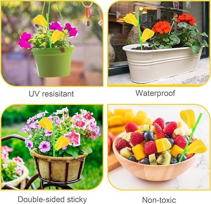 Fruit Fly Traps, 60 Pack Yellow Stick Traps, Fungus Gnat Traps, Plant Fly Stickers for Indoor and Outdoor Use Protect The Plant