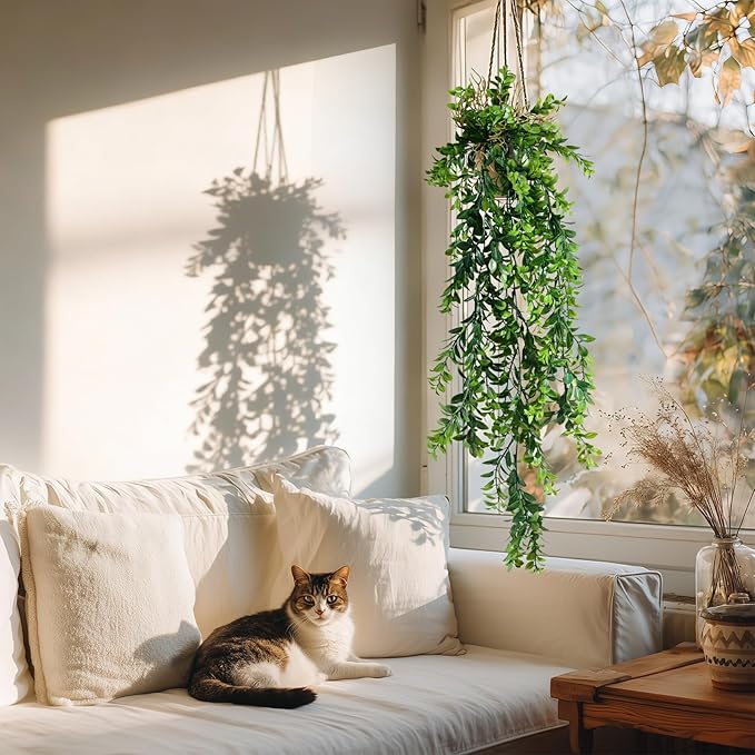 2 Pcs Faux Eucalyptus Vine Ivy Vine Artificial Hanging Plant Faux Plant Fake Potted Greenery for Wall Living Room Home Shelf Office Bathroom Outdoor Indoor Decor (Type 4)