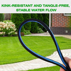 Ultra Lightweight 25FT Garden Hose - Heavy-Duty Kink-Free Flexible Hose, Non-Expanding Design with Aluminum Brass Fittings, Crush-Proof for Yard/Lawn/Outdoor Use(black-blue, 25 FT)