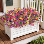 SHareconn 24 Bundles Artificial Flowers for Outdoors Decoration, Faux Plants Fake Silk Colorful Daisy Eucalyptus Lavender, UV Resistant for Outside Home Porch Indoor Spring Decor, 6 Colors incl. Red