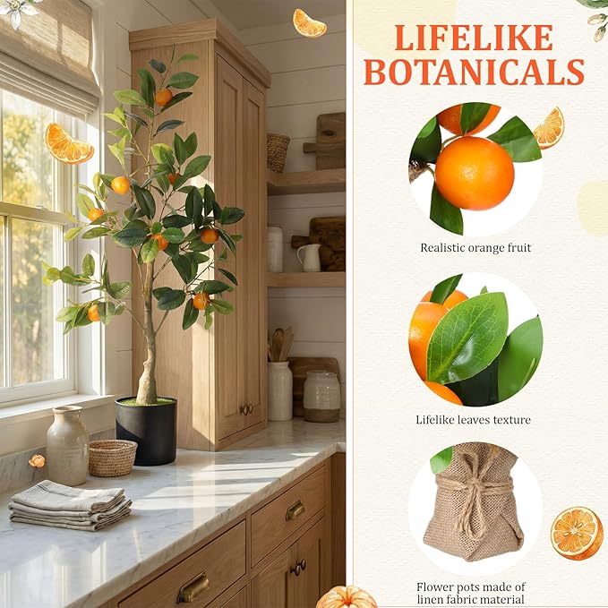 Suncalla 2 Pack Artificial Orange Potted Plants 31.5 Inches Fake Orange Tree Simulation Realistic Fruit Plant with Pot Faux Tree Indoor Decoration for Home Office Living Room Table Desk