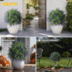 Bailikang 2PCS Artificial Lavender Boxwood Topiary Ball Bush with Ground Spike Fake Evergreen Shrubs Bushes Plants UV Resistant Faux Greenery Shrubs, Fake Green Boxwood Plants for Garden, Yard, Porch