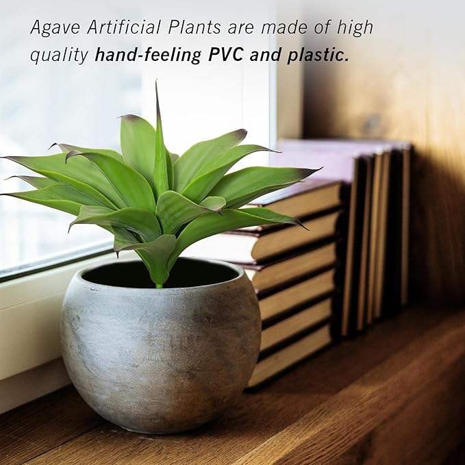 Ttranewsoo Fake Plants Artificial Agave Plants,Large UV Resistant Fake Agave Planters for Indoor and Outdoor Decorating Tropical Plant Succulents Greenery Indoor Decor13.8 (2Pack, Dark Green)