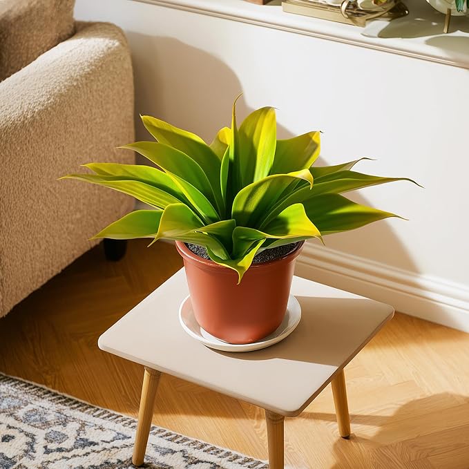 Ttranewsoo Fake Plants Artificial Agave Plants 13.8" Large UV Resistant Fake Agave Planters for Indoor and Outdoor Decorating Tropical Plant Succulents Greenery Indoor Decor (Yellow) 2Pack