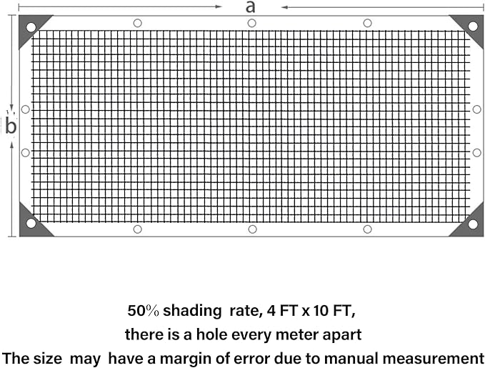 winemana 50% Shade Cloth for Garden- 4x10 FT Breathable Mesh Tarp for Vegetables & Plants, Outdoor Patio Sun Shade with Grommets - Chicken Coop, Dog Kennel Cover