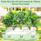 Livole 12 Pcs Artificial Plants Outdoor Faux Plants Fake Greenery Stems with Boston Fern Lavender Morning Glory UV Resistant Artificial Flowers for Outdoors Porch Patio Garden Spring Summer Home Decor