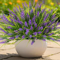 N&T NIETING Artificial Plants Outdoor, 20 Bundles Fake Monkey Grass with Spring Summer Flowers, Faux Plants for Garden Window Office Patio Hanging Planter Pathway Front Porch Home(Purple)