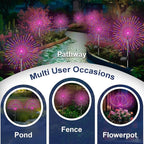 Solar Garden Lights Outdoor, 2 Pack 120 LED Twinkling Firework Lights Decorative with 2 Modes, Outdoor Waterproof Solar Starburst Light for Outside Yard Pathway Garden Decor, Purple + Orange