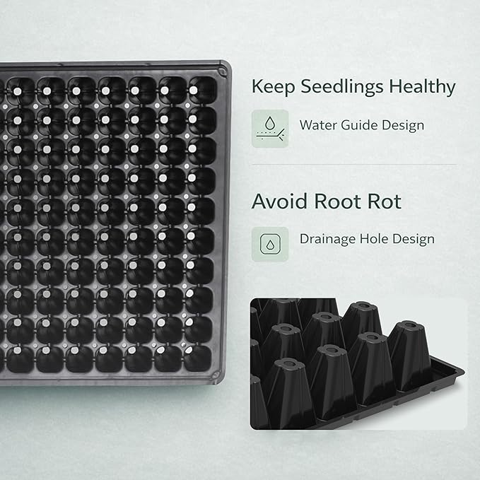 Gardzen 10 Pack 200 Cell Seed Starter Trays, 1.5" Deep Plug Tray for Seedlings, Durable Seedling Trays with Drainage Holes, Fit Standard 1020 Drip Tray