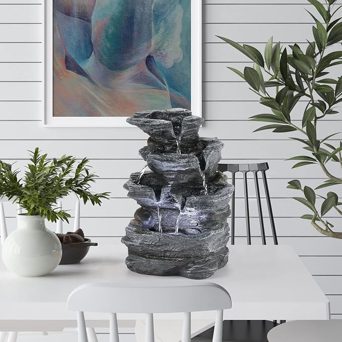 WICHEMI Indoor Fountain Tabletop Fountain Waterfall Fountains Stacked Rocks Water Feature Feng Shui Zen Meditation Relaxation Desktop Fountain for Home and Office Indoor Spaces Decor (Style 20)