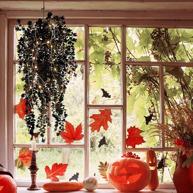 Black Hanging Flowers with Lights Faux Hanging Plants Artificial Hanging Plant Fake Greenery Faux Hanging Vines Plant for Indoor Outdoor Wedding Halloween Party Fall Wall Room Door Decor(Black)