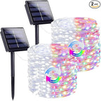 Cool White and Multicolor Color Changing Solar String Lights for Outside, 2 Pack 400LED Solar Fairy Lights Outdoor, Waterproof Copper Wire with 8 Modes Solar Twinkle Lights for Tree Garden Xmas Decor