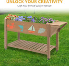 ketive Raised Garden Bed with Lockable Wheels Mobile Elevated Wood Planter,Storage Shelf, Protective Liner,55.5x24x32in (Brown)