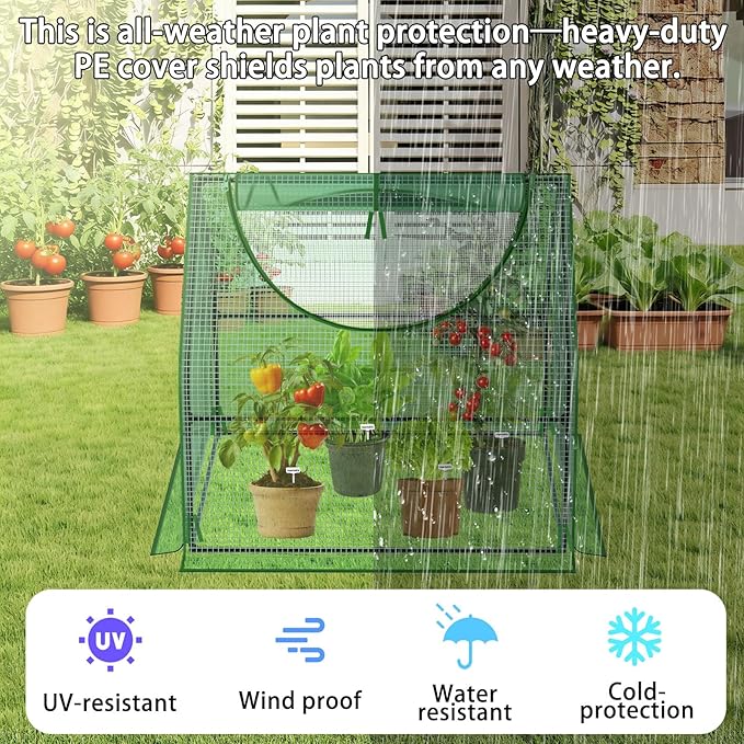 36"×36"×36" Green Houses for Outside, Portable Mini Greenhouse with Mesh Vents, Weatherproof PE Plant Shelter for Patio Gardening