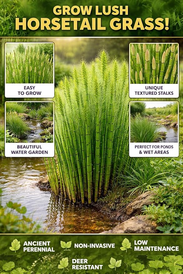 Horsetail Plant Cuttings (Equisetum Hyemale) – Live Rooted Starts for Ponds & Wet Areas – Hardy Perennial, Easy to Grow – Natural Privacy & Water Garden Plant (48 Cuttings)