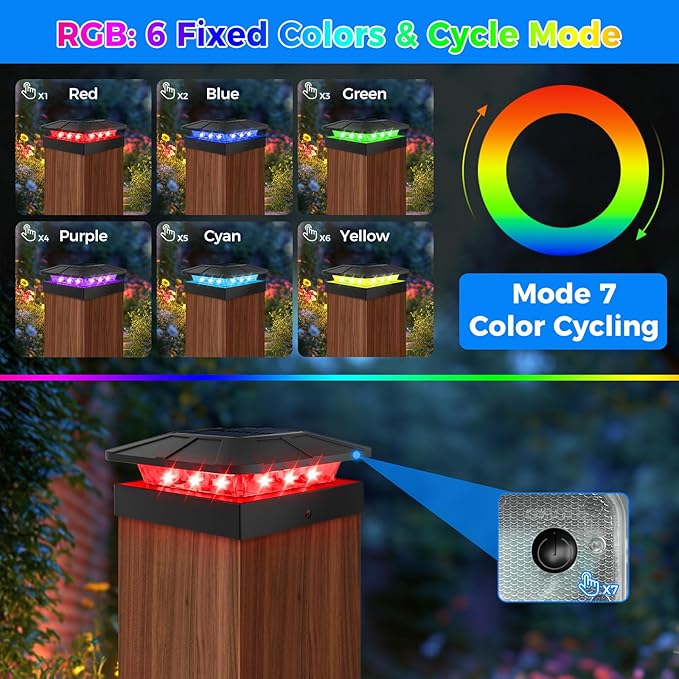 Peasur 4x4 Solar Post Cap Lights RGB Color Changing, 16 Pack Outdoor LED Fence Light Solar Powered Waterproof, Wood/Vinyl Posts Top Lighting for Outside Deck Yard Garden Patio