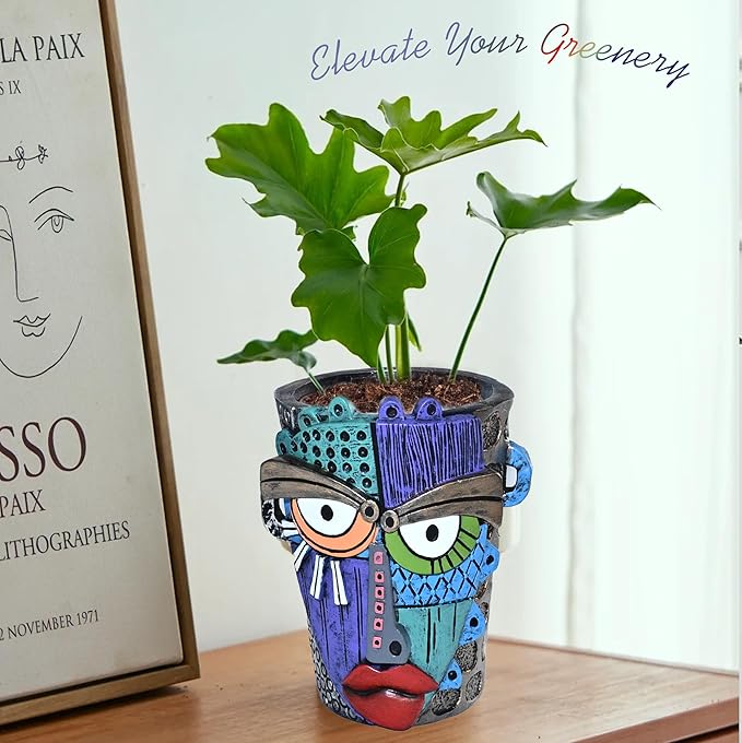 Midogaigai Abstract Face Planter Pots for Plants,Hand-Painted Colorful Flower Pots with Drainage,Indoor Outdoor Garden Decor Gift(Eclectic,Small)