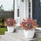 Artificial Morning Glory & Eucalyptus Topiary Trees - Set of 2 Faux Silk Flower Potted Plants, UV-Resistant Fake Outdoor Morning Glory Bushes for Front Door, Farmhouse, Garden Decor (Mixed Color)