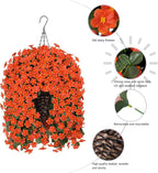 Artificial Fake Hanging Flowers Plants Baskets for Outdoor Outside, Faux Silk Orange Daisy Mums Trailing Vines in Planter Realistic UV Resistant for Balcony Porch Decor