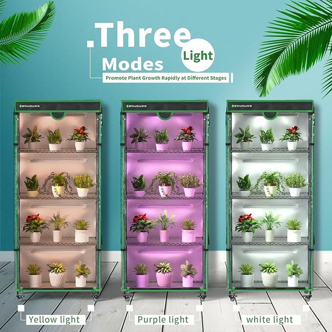 Indoor Greenhouse with Grow Light, 35.8" W x 17.8" D x 71.8" H, 5-Tier Plant Shelf with 3-Color T8 Growth Lights, Plant Stand with Smart Timing Plug and thermohygrometer