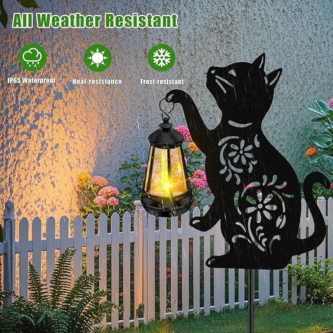 ZFNN Mothers Day Gifts, Solar Garden Lights Decor Cat Statues, Outdoor Metal Lantern, Waterproof Solar Lights for Yard Patio Lawn Pathway Art Decoration, Gardening Gifts for Women Mom Cat Lovers