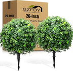 26-Inch Artificial Topiary Boxwood Ball Trees (Set of Two) – Lifelike, UV-Resistant Decor for Indoor & Outdoor Use – Enhance Your Space with Vibrant Greenery