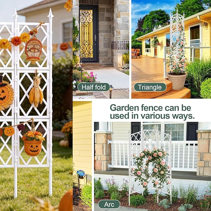 5.25FT Garden Trellis Support Fence,Metal Wall Lattice Climbing Frame for Climbing Plants Outdoor, White Iron Pipe Fence for Potted Plants Indoor for Ivy Vines Vegetable Flower, Patio, Lawn, Yard