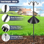 Gtongoko Bird Feeder Pole Squirrel Proof, 108 Inch Double Shepherds Hook for Outdoor with Squirrel Baffles Adjustable Heavy Duty with 5 Prongs Base for Hanging Plants, Bird Feeders, Black