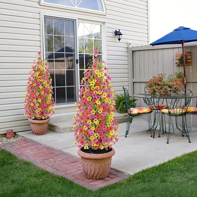 2 Pcs 3.6FT Topiary Trees Artificial Outdoor, Faux Flowers Cedar Tree UV Resistant Shrubs for Indoor Planters Outdoor Porch Halloween Decoration (Color Mixing)