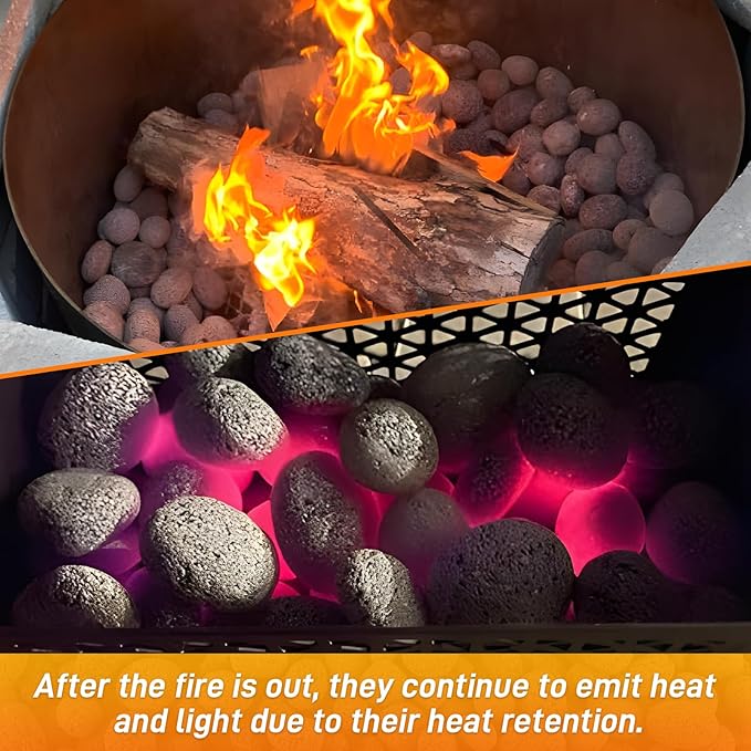 CJGQ 7 Lb Lava Rocks for Fire Pit - 1-2" Natural Tumbled Lava Pebbles - Round Fire Pit Rocks for Portable Fireplaces, Propane Gas, Fish Tank, Landscaping, Garden Decoration