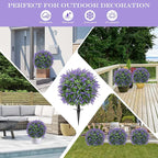 FAJUNZH Artificial Topiary Bushes for Outdoors with Spike, Boxwood Ball Fake Shrubs UV Resistant Faux Plants for Indoor Outdoor Fall Thanksgiving Halloween Decor (Lavender Boxwood Purple-2 Packs)